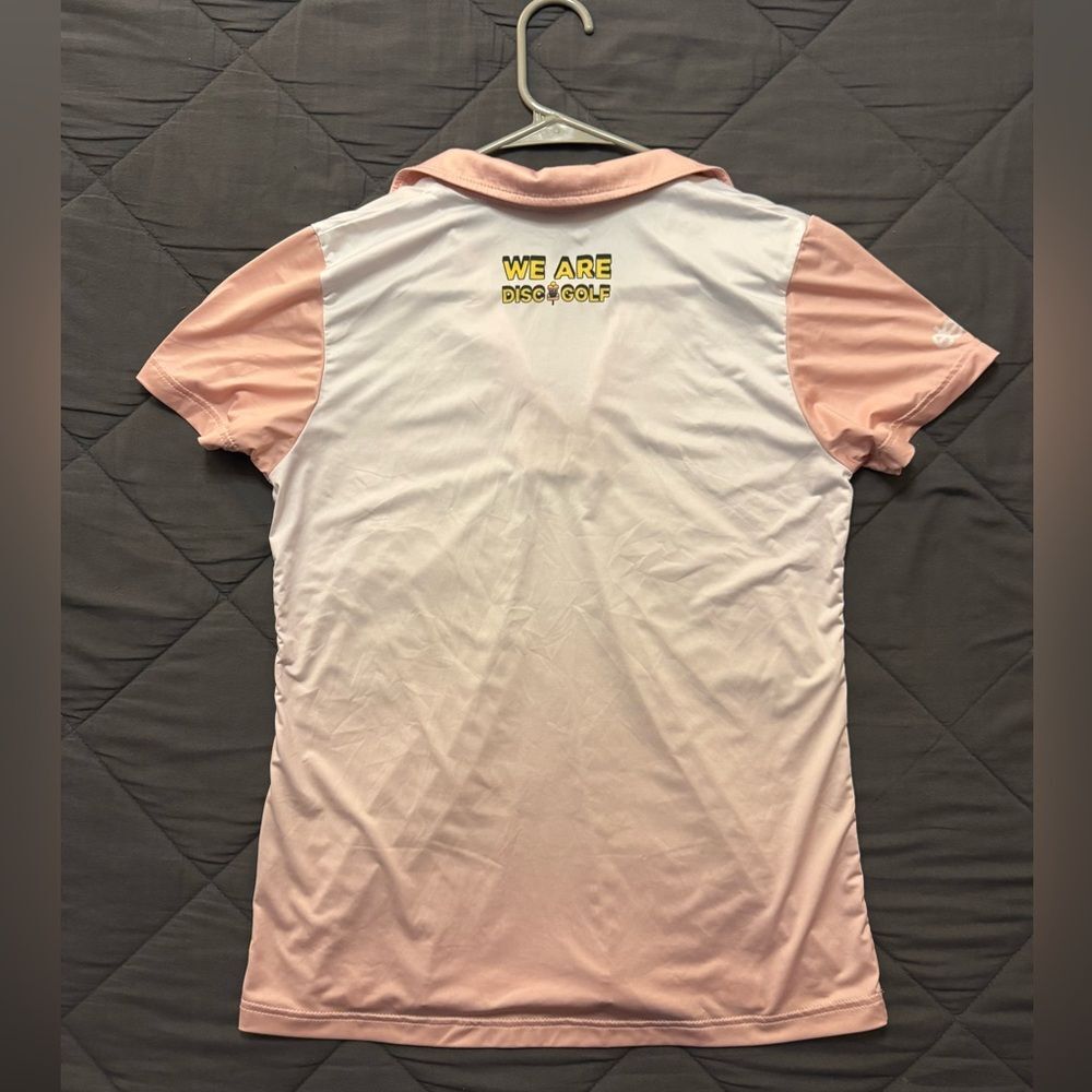 Women's Eleven Sportswear Pink and White Polo Disc Golf Shirt - Picture 6 of 8